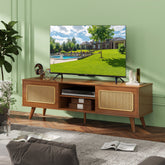 Bellemave® Mid Century Modern Rattan TV Stand with Solid Wood Feet & Rattan Cabinet Doors - Bellemave